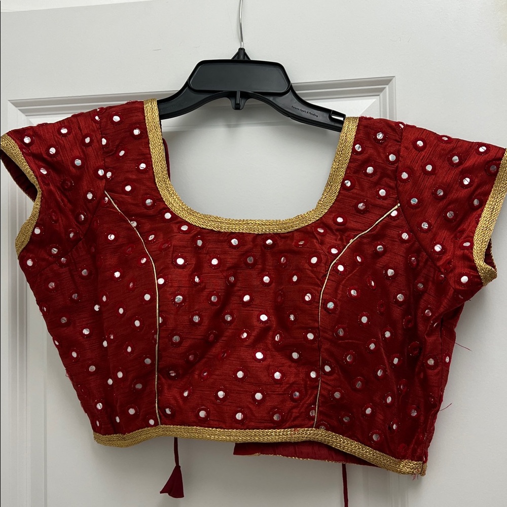 Elegant Red Women's Sari Top